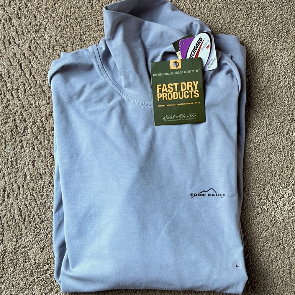 NWT Eddie Bauer Mens Large Fast Dry Grey turtle neck